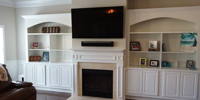 TV and Sonos Playbar Mounted Over Fireplace