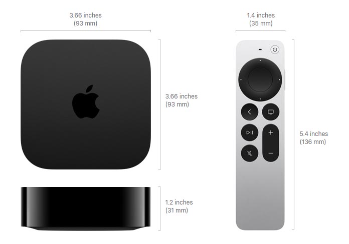 Apple TV  4K 128GB Dimensions